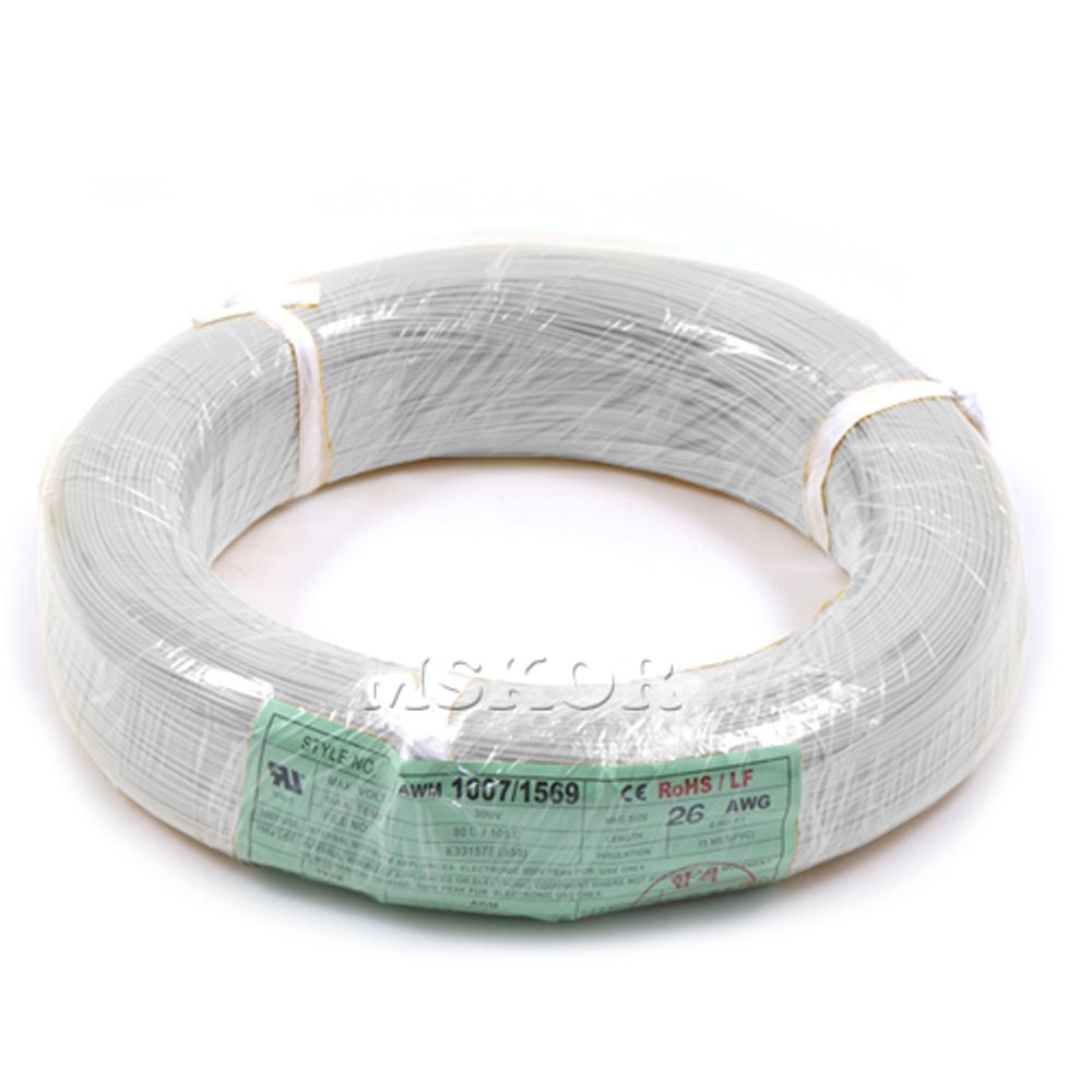 DAEWON Electric Wire 26AWG WHITE 1ROLL, 610M, 0.4MM, PVC Insulated Wire, UL1007 CE Certified, Flame Retardant